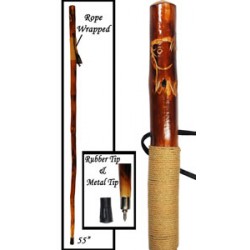 55" Natural Hardwood Hiking Poles w/ Bear Carving,  Without Wrist Strap (Min. order: 12)