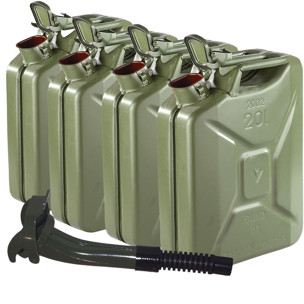 4 Used NATO Jerry 20 Liter Steel Fuel Cans 1 New NATO Gas Can Nozzle 4-used-nato-jerry-20-liter-steel-fuel-cans-1-new-nato-gas-can-nozzle