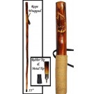 55" Rattan Hiking Pole w/ Wolf Carving w/Rope Handle